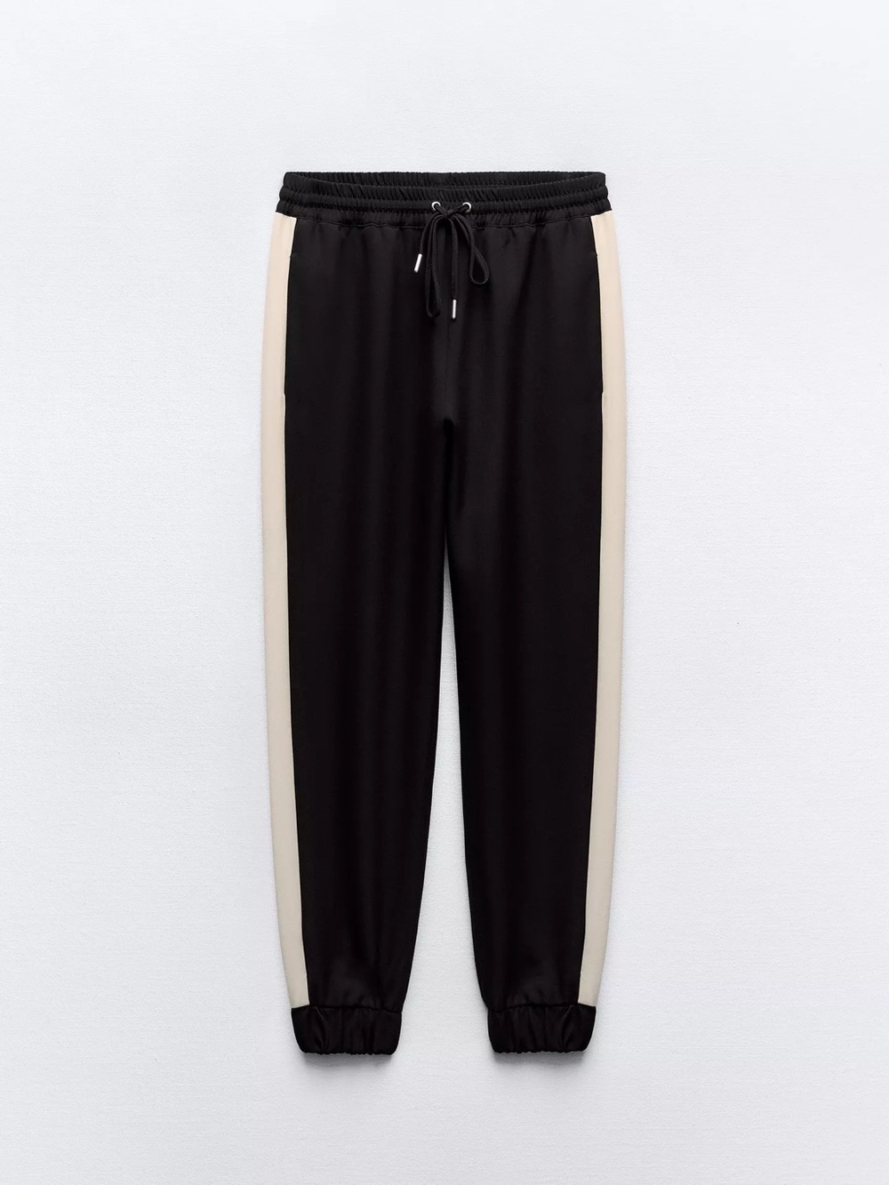 Black Track Pants with Cream Side Stripe